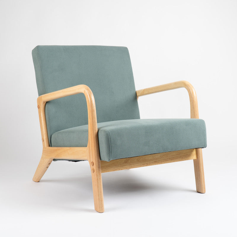 Light Teal Cord Curved Arms Chair